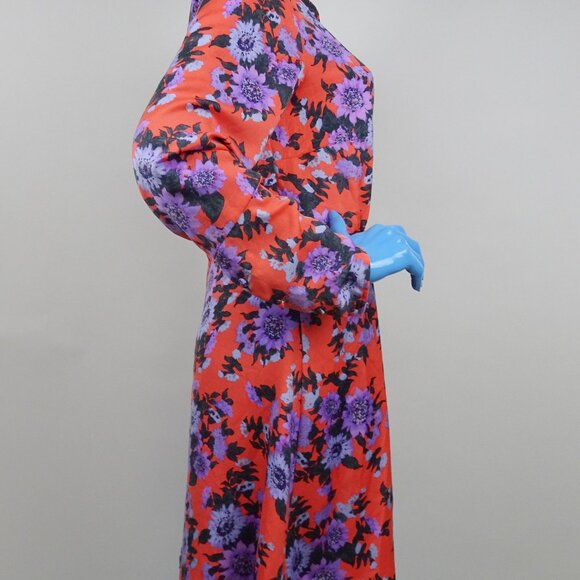 Free People Orange Purple Floral Dress 12 L Parker Fit Flare Long Sleeves Flare - Picture 5 of 6